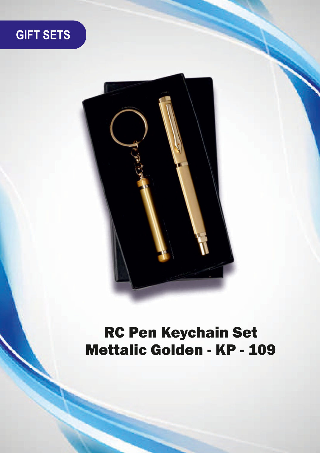 Metallic gold pen and keychain gift set, ready for logo engraving